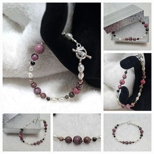 Gemstone and pearl bracelet 925 silver